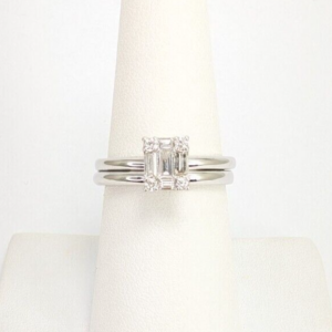 EFFY 14K White Gold 3/8ctw Baguette Diamond Cluster Bridal Set Rings N828