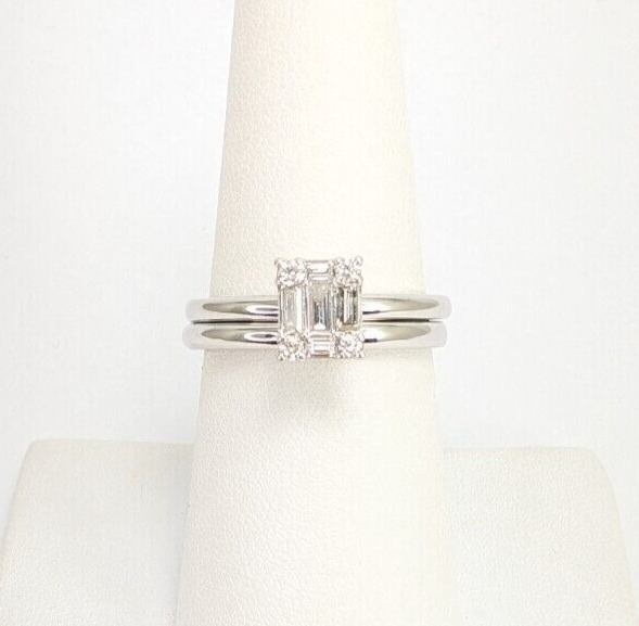 EFFY 14K White Gold 3/8ctw Baguette Diamond Cluster Bridal Set Rings N828