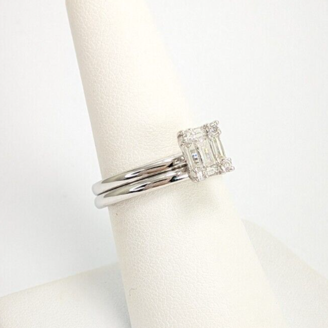 EFFY 14K White Gold 3/8ctw Baguette Diamond Cluster Bridal Set Rings N828 - Image 2