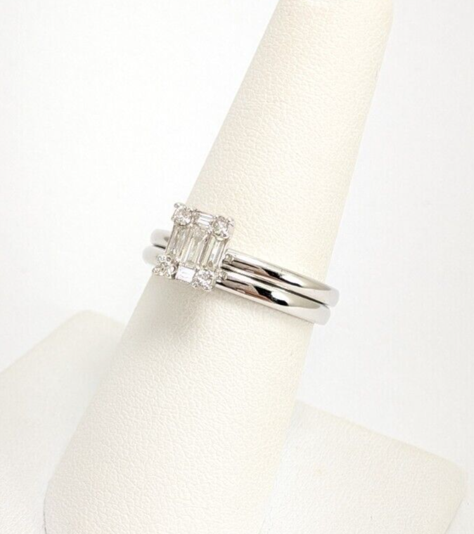 EFFY 14K White Gold 3/8ctw Baguette Diamond Cluster Bridal Set Rings N828 - Image 3