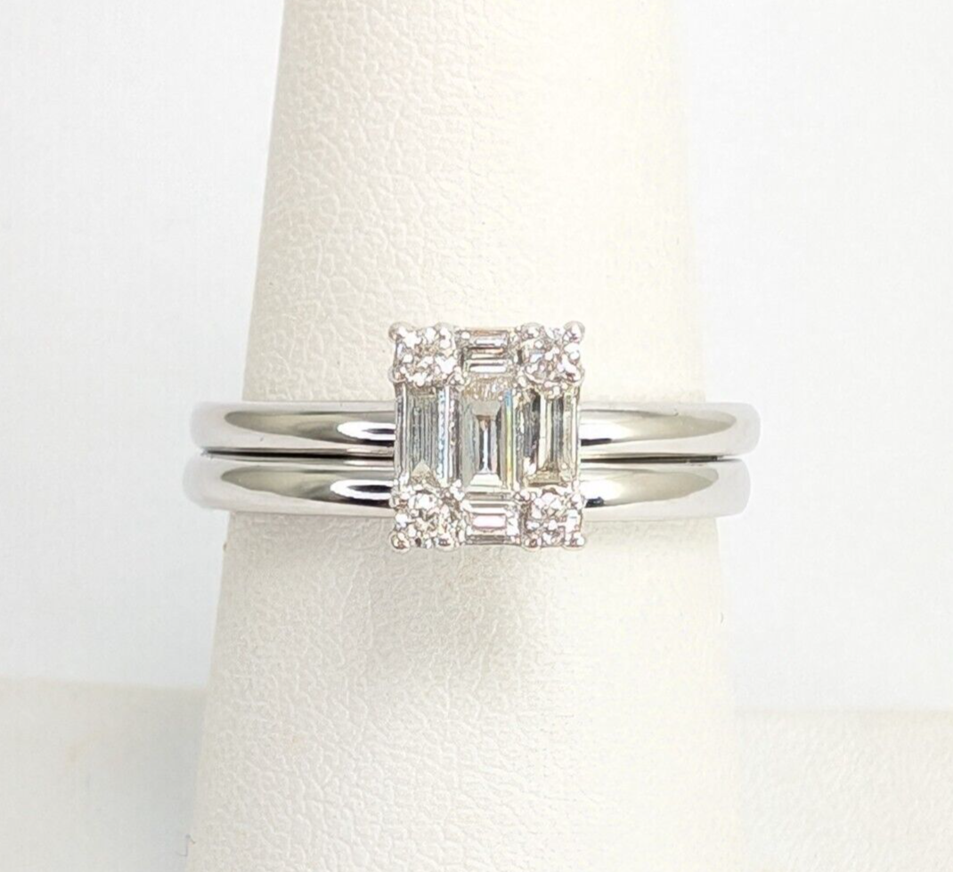 EFFY 14K White Gold 3/8ctw Baguette Diamond Cluster Bridal Set Rings N828 - Image 4