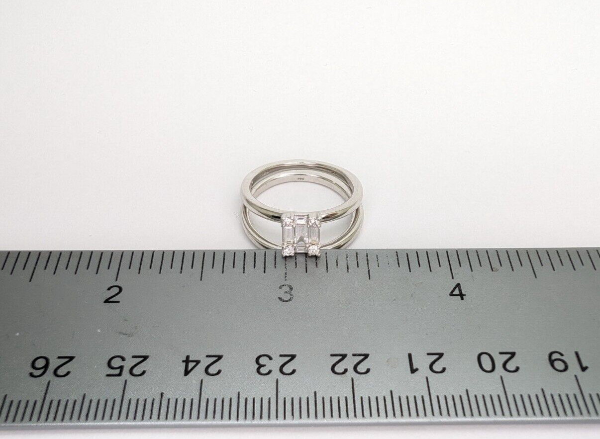 EFFY 14K White Gold 3/8ctw Baguette Diamond Cluster Bridal Set Rings N828 - Image 11
