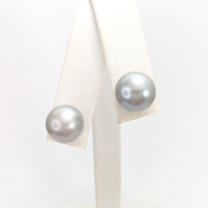 14K Yellow Gold 10. mm Gray Pearl Stud Earrings N393