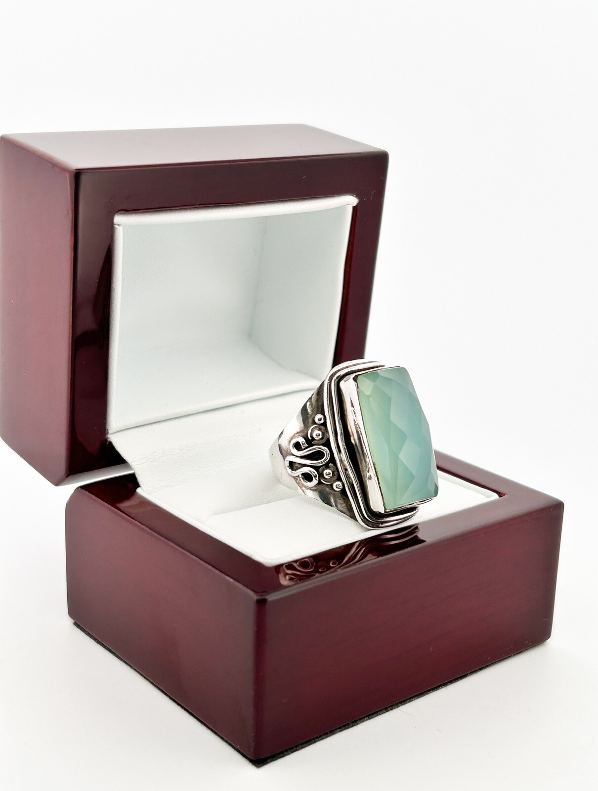 Sterling Silver 925 Green Chalcedony Gemstone Ring O102 - Image 3