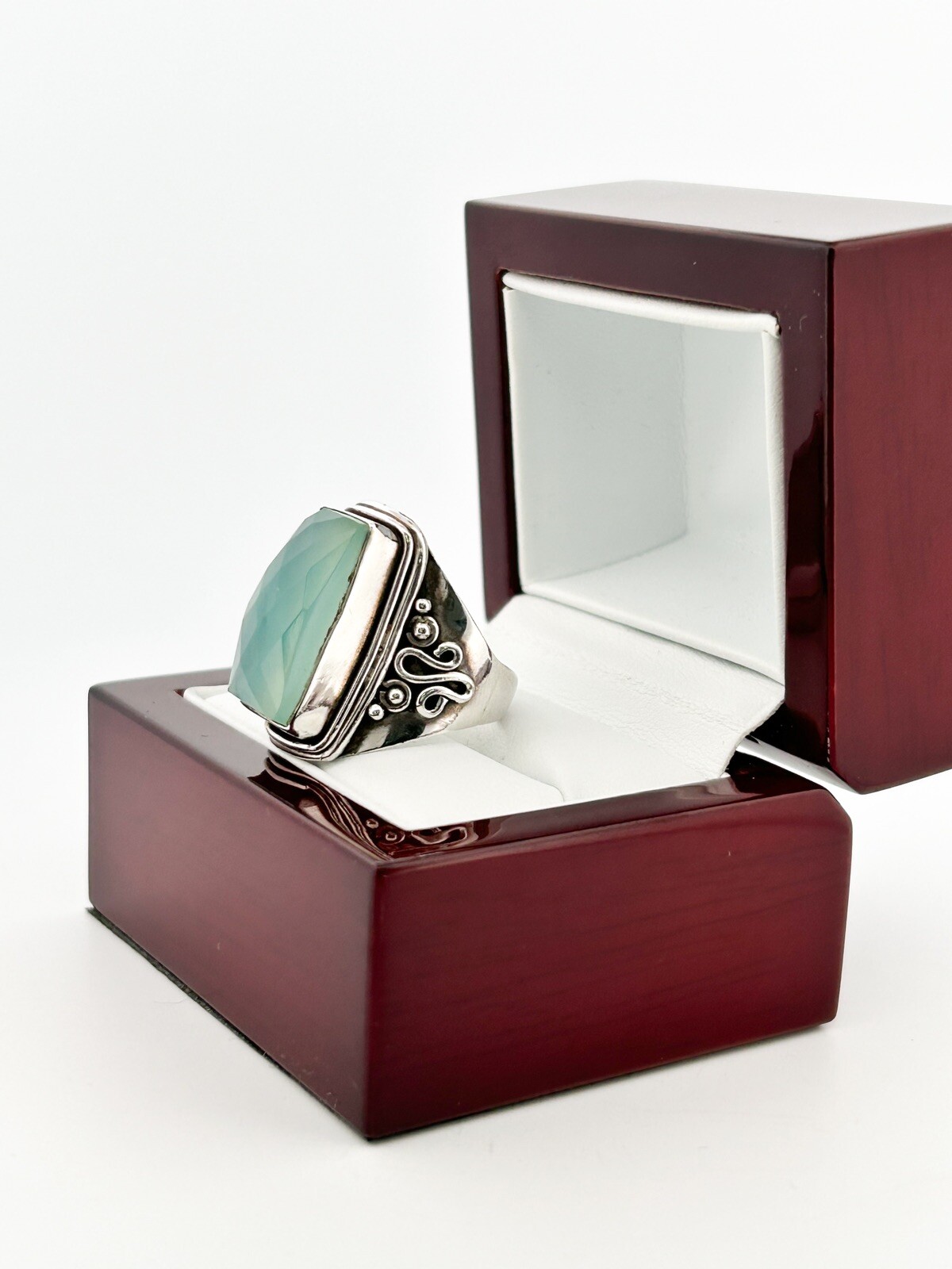 Sterling Silver 925 Green Chalcedony Gemstone Ring O102 - Image 4
