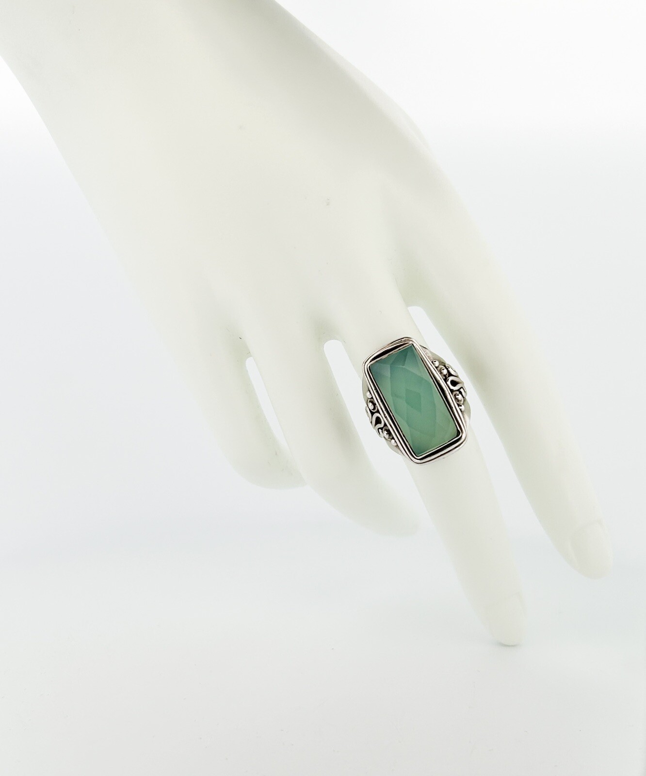 Sterling Silver 925 Green Chalcedony Gemstone Ring O102 - Image 5