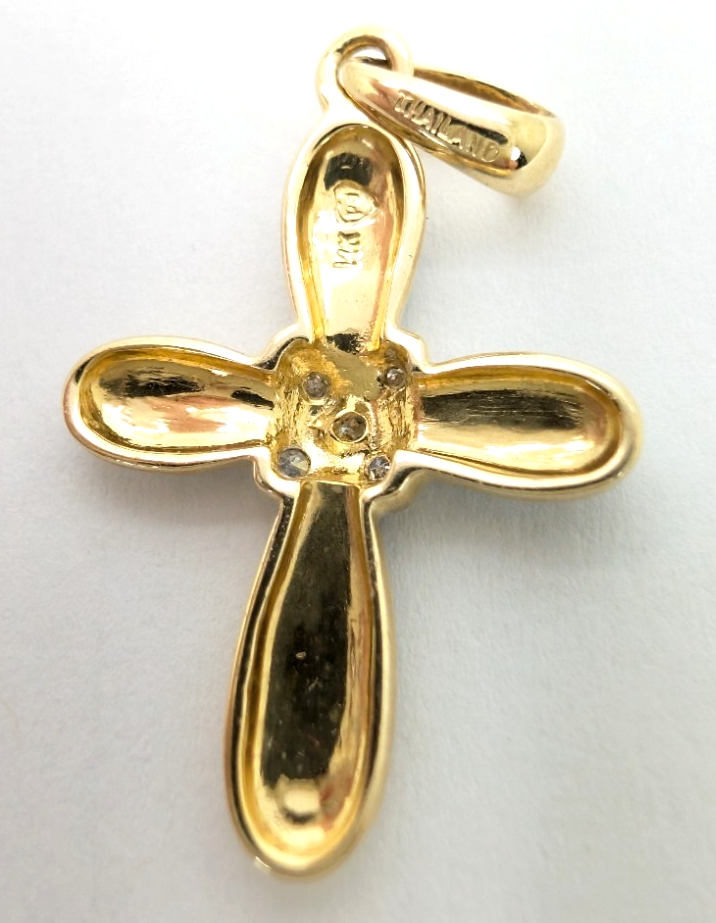 14K Gold 1" Pendant Blue Enamel Dia Accent Cross P733- FOX1585 - Image 5