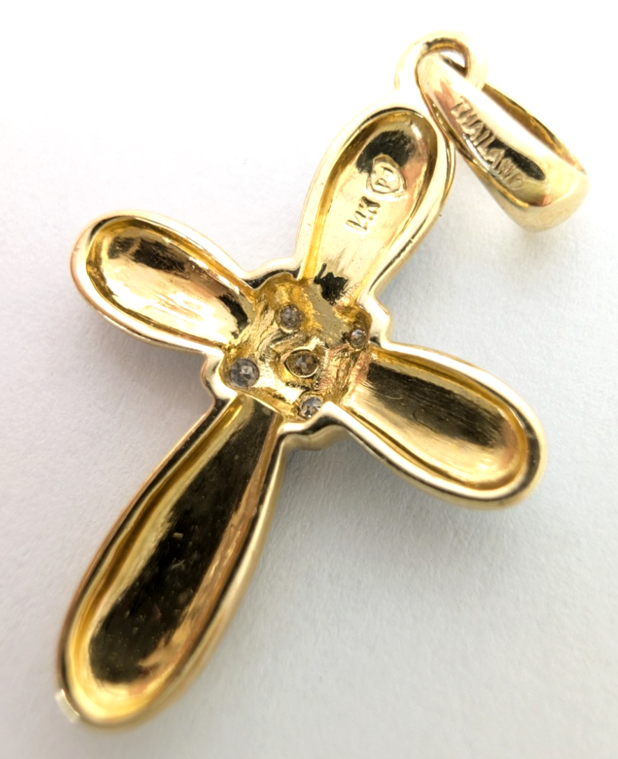 14K Gold 1" Pendant Blue Enamel Dia Accent Cross P733- FOX1585 - Image 6