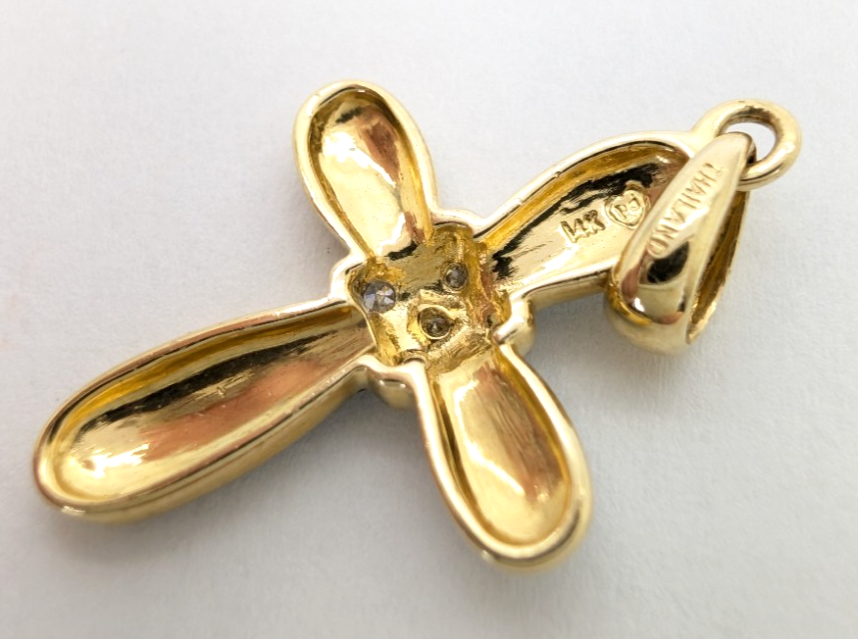 14K Gold 1" Pendant Blue Enamel Dia Accent Cross P733- FOX1585 - Image 8
