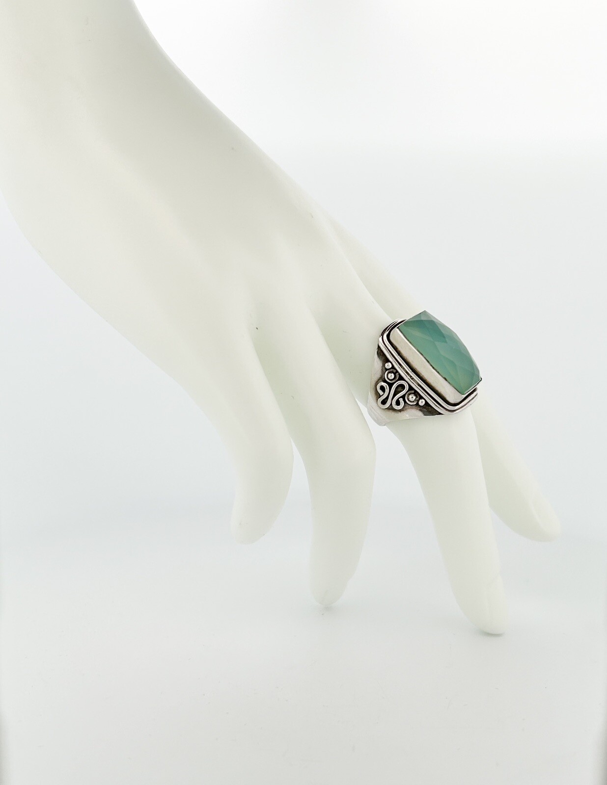 Sterling Silver 925 Green Chalcedony Gemstone Ring O102 - Image 6