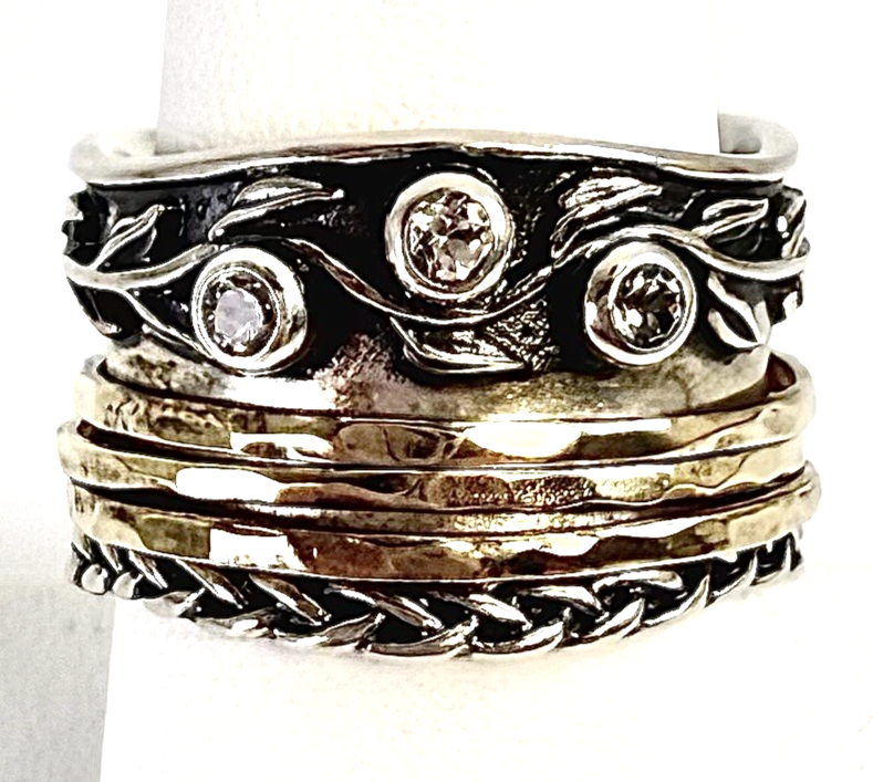 Sterling Silver 925 8.5 Ring Israel Glass spinner R612- OAK74
