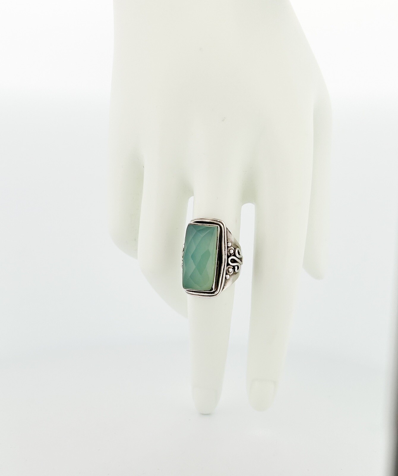 Sterling Silver 925 Green Chalcedony Gemstone Ring O102 - Image 7