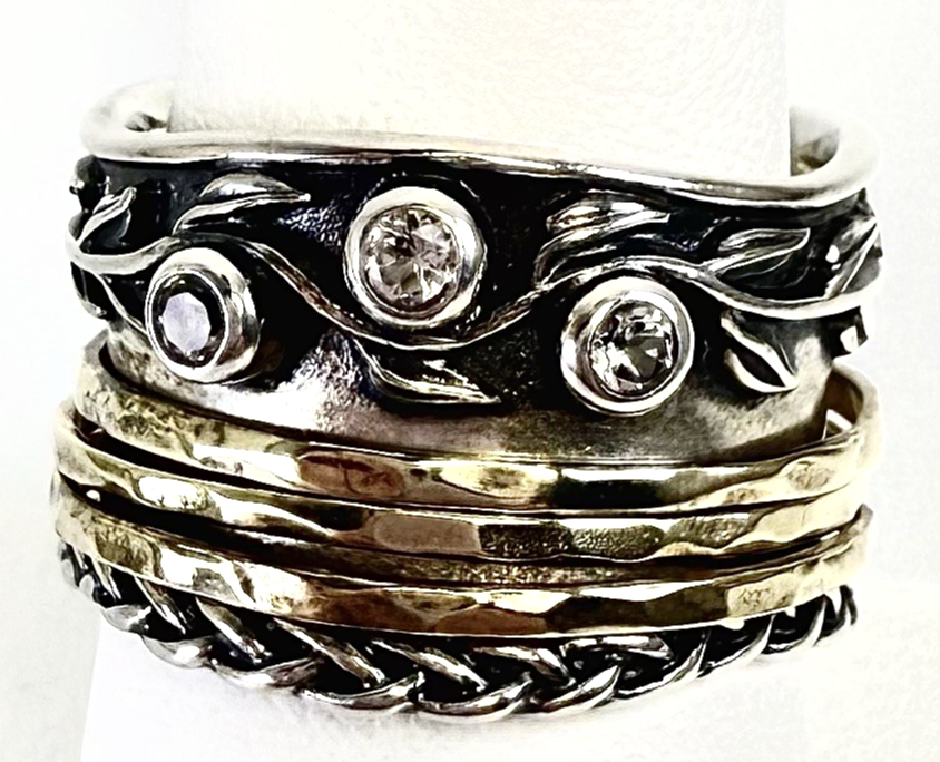 Sterling Silver 925 8.5 Ring Israel Glass spinner R612- OAK74 - Image 9