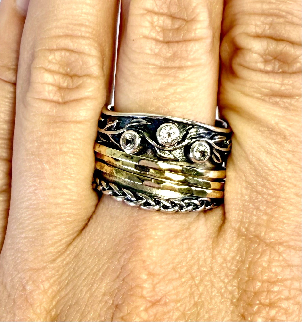 Sterling Silver 925 8.5 Ring Israel Glass spinner R612- OAK74 - Image 11