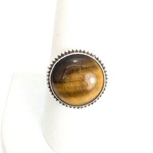 Sterling Silver 925 Beaded Framed Tiger's Eye Ring 10761