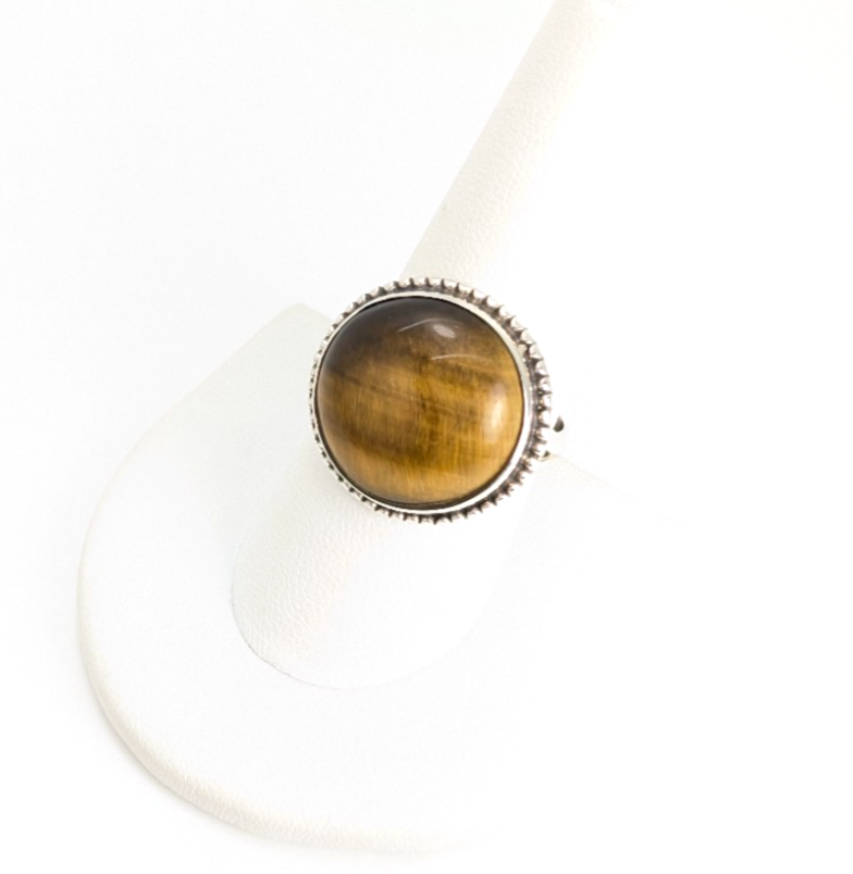 Sterling Silver 925 Beaded Framed Tiger's Eye Ring 10761 - Image 2