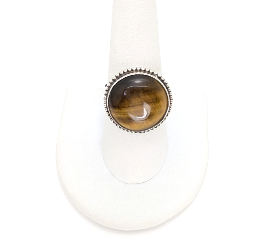 Sterling Silver 925 Beaded Framed Tiger's Eye Ring 10761 - Image 4