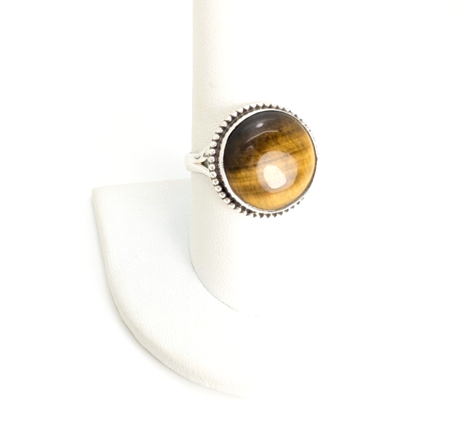 Sterling Silver 925 Beaded Framed Tiger's Eye Ring 10761 - Image 5