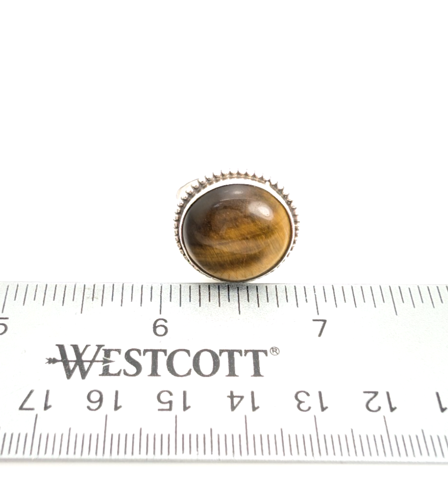 Sterling Silver 925 Beaded Framed Tiger's Eye Ring 10761 - Image 9