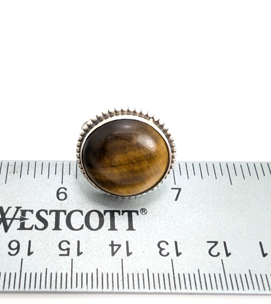 Sterling Silver 925 Beaded Framed Tiger's Eye Ring 10761 - Image 10