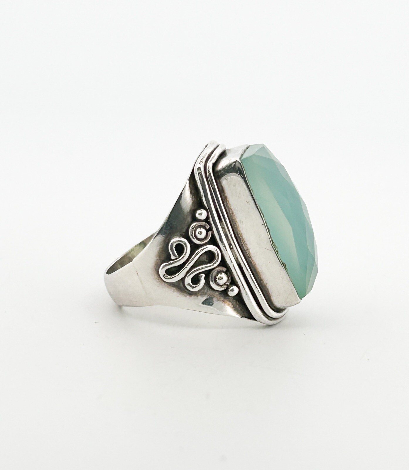 Sterling Silver 925 Green Chalcedony Gemstone Ring O102 - Image 9