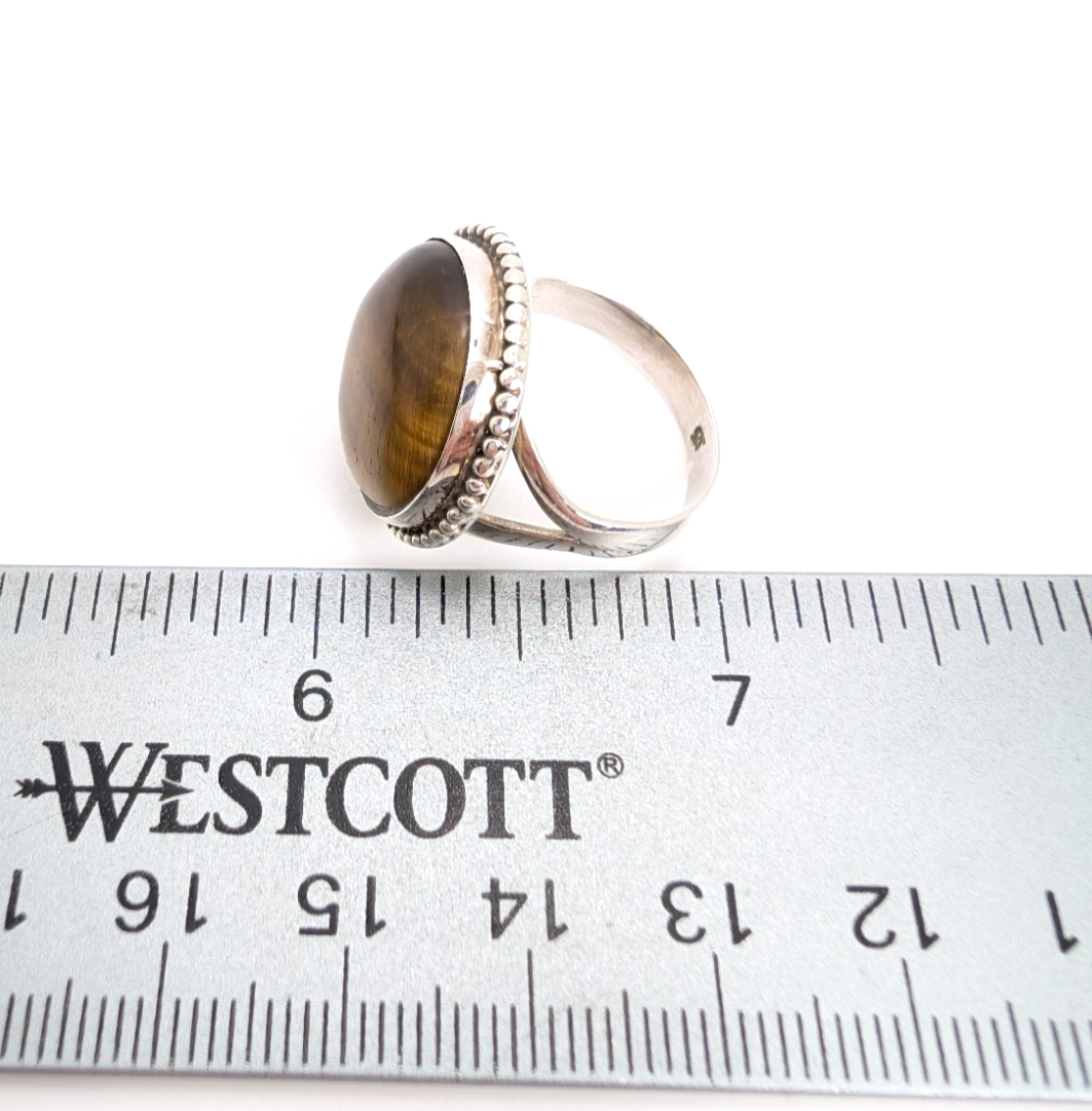 Sterling Silver 925 Beaded Framed Tiger's Eye Ring 10761 - Image 12