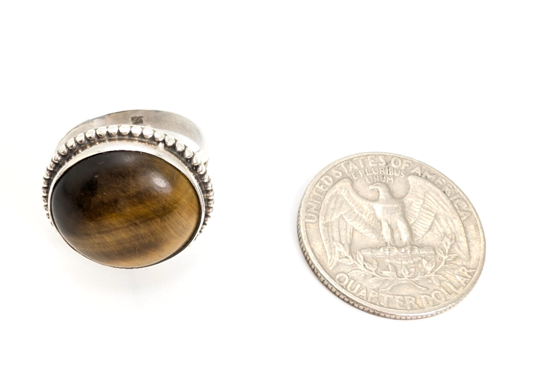 Sterling Silver 925 Beaded Framed Tiger's Eye Ring 10761 - Image 14