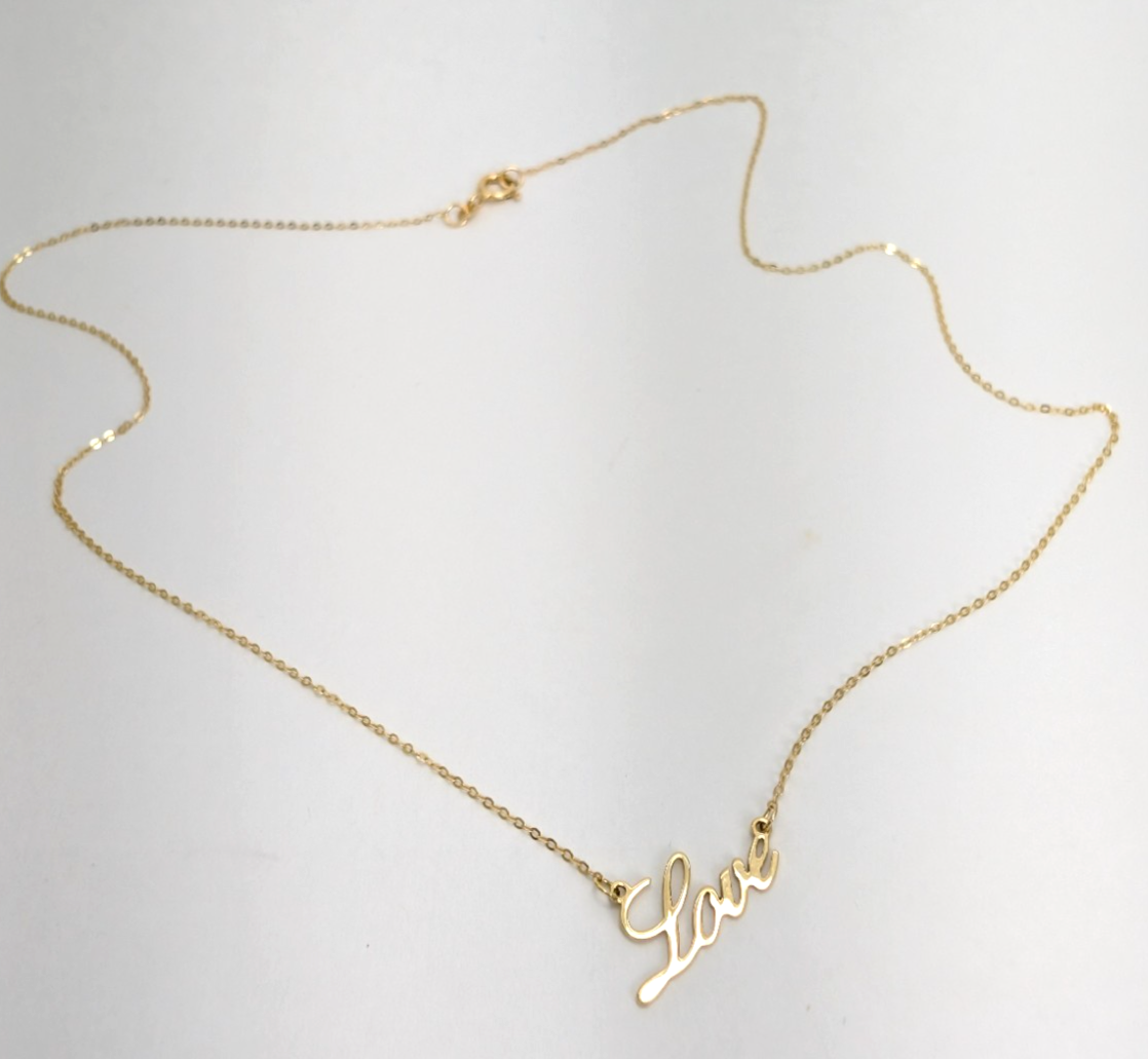 10K Gold 18" Necklace 18" YG "LOVE" Chain FOX1651 - Image 7