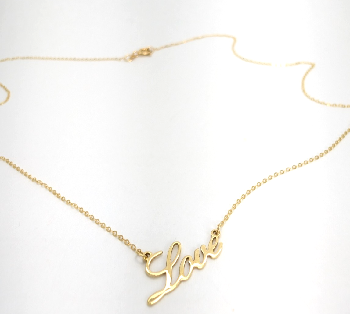 10K Gold 18" Necklace 18" YG "LOVE" Chain FOX1651 - Image 9
