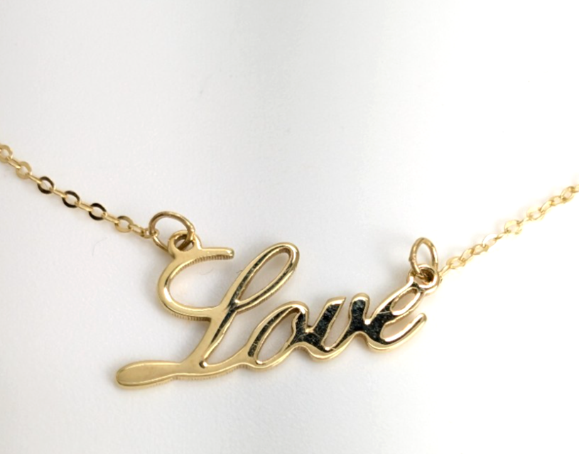 10K Gold 18" Necklace 18" YG "LOVE" Chain FOX1651 - Image 11