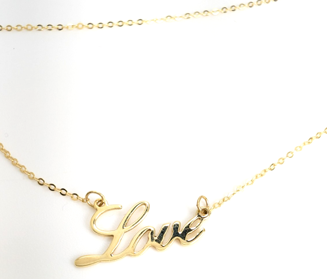 10K Gold 18" Necklace 18" YG "LOVE" Chain FOX1651 - Image 12