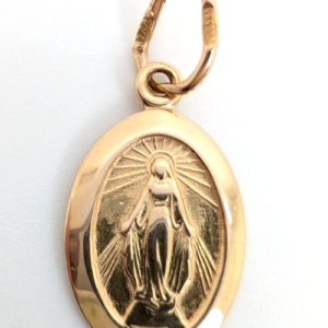 14K Yellow Gold  Miraculus Medal Virgin Mary Pendant OAK227