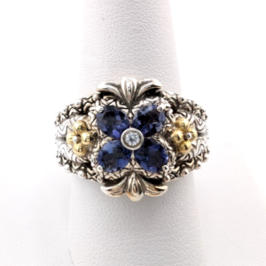Barbara Bixby Sterling Silver 925 2-tone Amethyst Gold Accent Flower Ring Oak807
