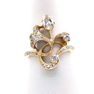 14K Yellow Gold Vintage Edwardian Cocktail 3/4ctw Diamond Ring OAK864