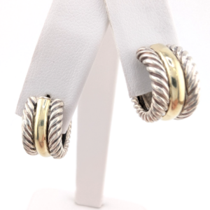David Yurman Sterling Silver 925 14K Cable Hoop Stud Earrings Oak637