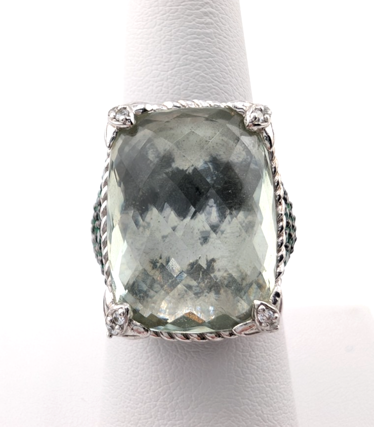 Judith Ripka Sterling Silver 925 Monaco Green Prasiolite Gemstone Ring OAK878