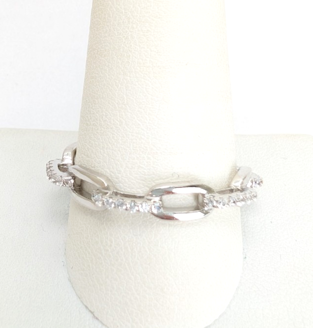Sterling Silver 925 10.5 Ring Pave Chain R1028- FOX1968