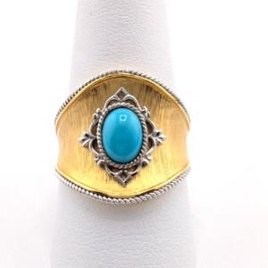 14K Two Tone Gold Vintage Gilded Oasis with Turquiose Ring 17109