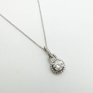 GIA Certified .61ct Diamond Halo 3/4ctw Pendant 18" Cable Necklace L957