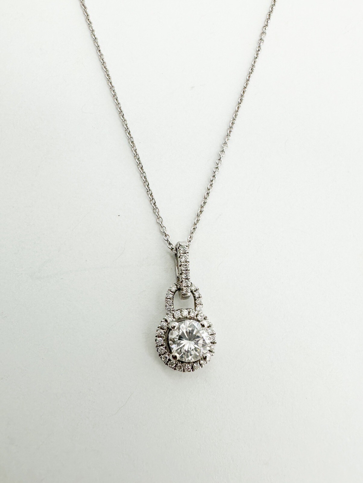 GIA Certified .61ct Diamond Halo 3/4ctw Pendant 18" Cable Necklace L957 - Image 2