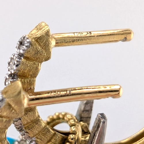 18k Yellow Gold Huggie Hoops with Turquoise & Diamonds OAK602 - Image 2