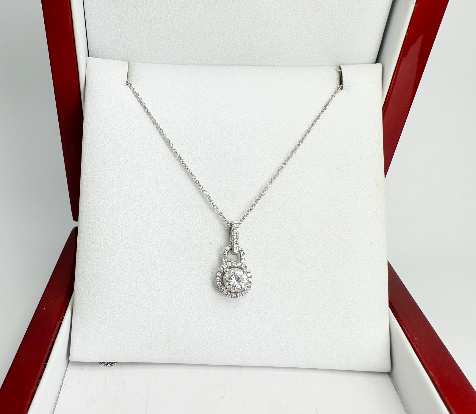 GIA Certified .61ct Diamond Halo 3/4ctw Pendant 18" Cable Necklace L957 - Image 3
