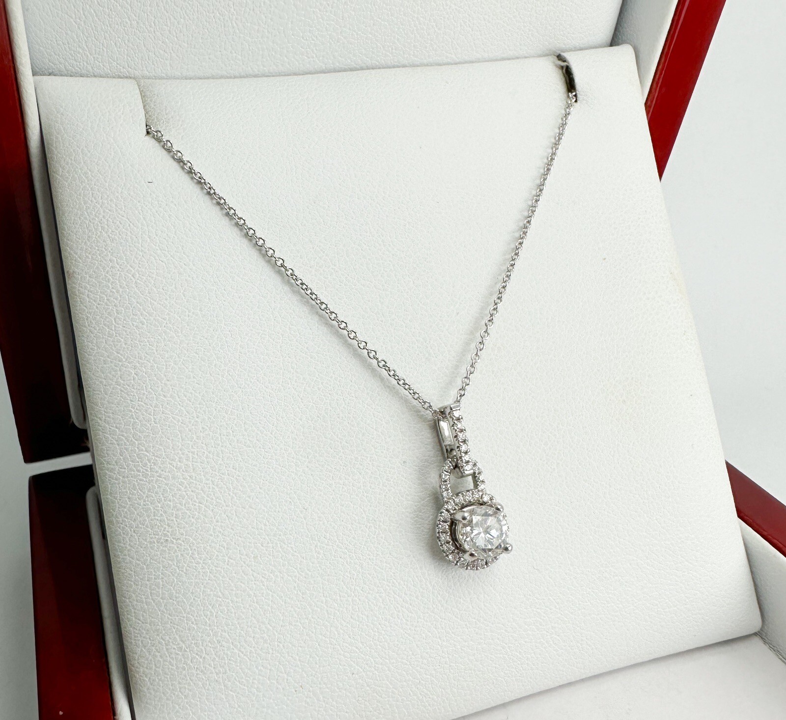 GIA Certified .61ct Diamond Halo 3/4ctw Pendant 18" Cable Necklace L957 - Image 4