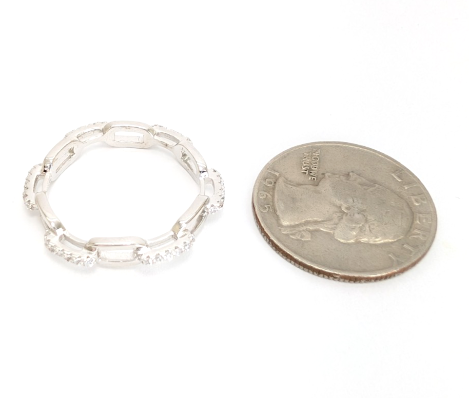 Sterling Silver 925 10.5 Ring Pave Chain R1028- FOX1968 - Image 7