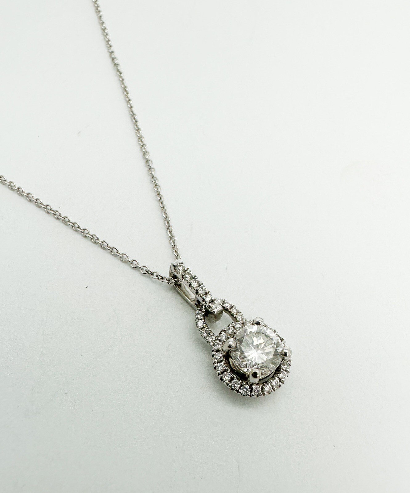 GIA Certified .61ct Diamond Halo 3/4ctw Pendant 18" Cable Necklace L957 - Image 5