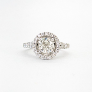 14K White Gold GIA .93ct Cushion Diamond Halo Engagement Ring 11626