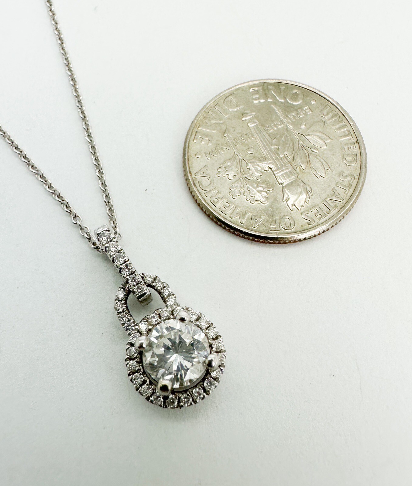 GIA Certified .61ct Diamond Halo 3/4ctw Pendant 18" Cable Necklace L957 - Image 6