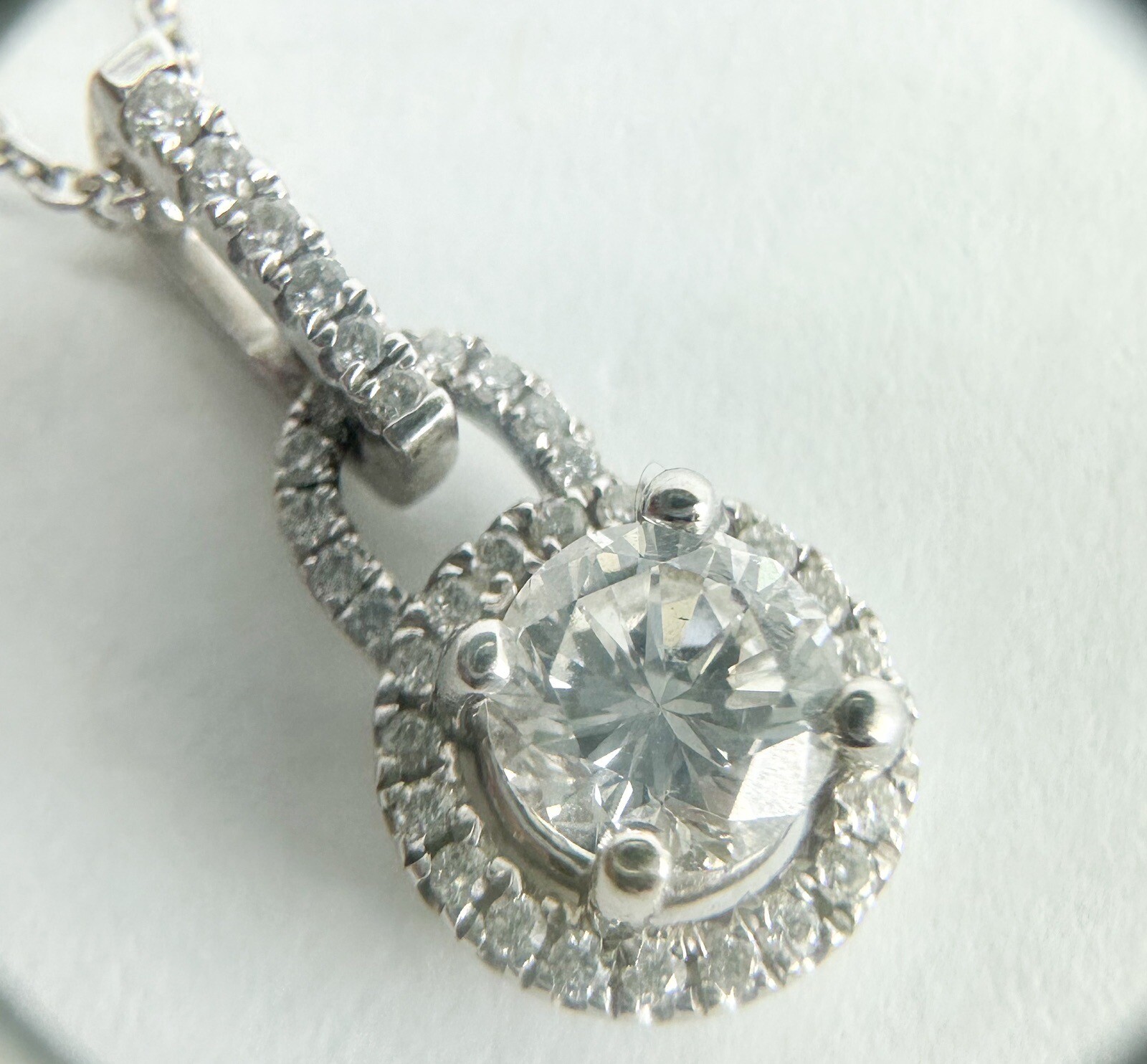 GIA Certified .61ct Diamond Halo 3/4ctw Pendant 18" Cable Necklace L957 - Image 7