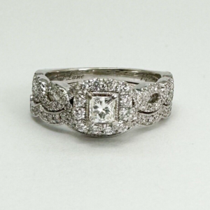 Neil Lane 14K W. Gold 1ctw Diamond Halo Engagement Ring & Band Set sz 6.75 L447