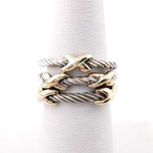 David Yurman Sterling Silver 925 14K Signature X Set of 3 Stack Rings Oak640